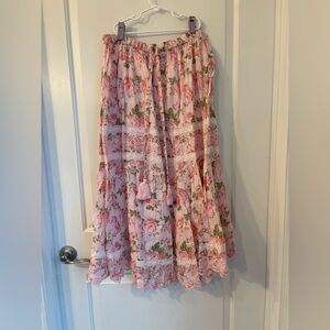 LoveShackFancy Pink Floral Maxi Skirt